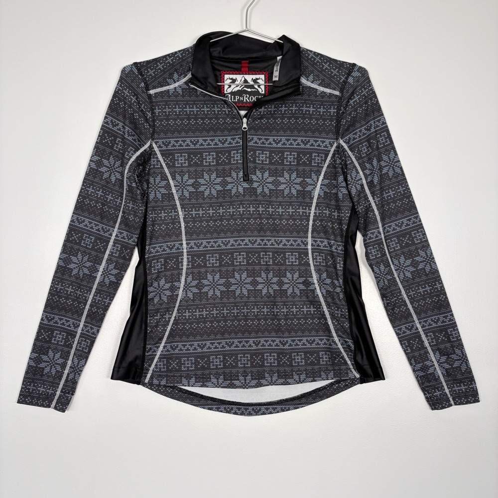Alp-n-Rock Womens Quarter Zip Pullover Size M Grey Black Fair Isle Nordic Alpine